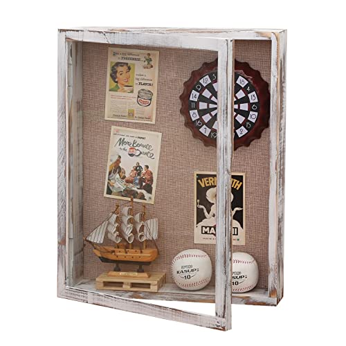 16x20 Extra Large 4-Inch Deep Wood Shadow Box Frame, Distressed White - color: Distressed White, size: 16x20