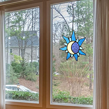 Sun and Moon Stained Glass Window hangings,Suncatcher for Winodw - color: Sunmoon