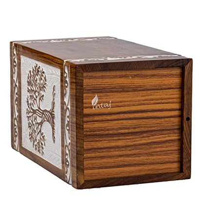 Tree of Life Wooden Keepsake Urn for Human Ashes, 20 cu in, White - color: Antique White, size: Keepsake (20 cu in)