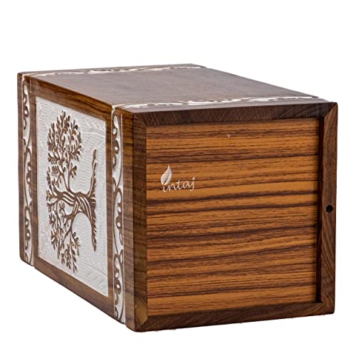 Tree of Life Wooden Keepsake Urn for Human Ashes, 20 cu in, White - color: Antique White, size: Keepsake (20 cu in)