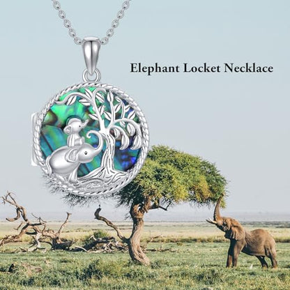 Heart Locket Necklace 925 Sterling Silver Custom Photo Pendant That Holds Pictures Memorial Jewelry Gifts for Women Mom Daughter - color: Elephant, style: 3-photo&text customized