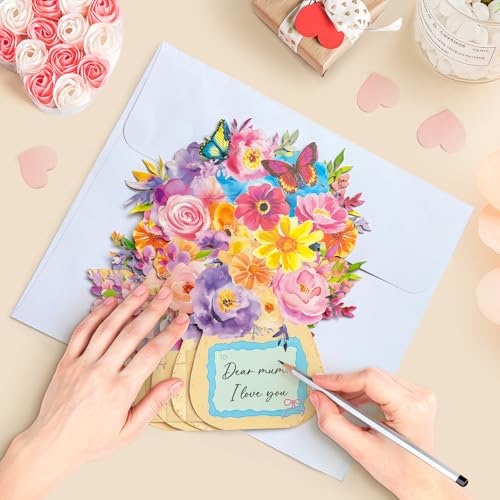 Pop Up Birthday Cards for Women | Butterflies & Paper Flowers Pop-Up Bouquet, With Envelope, Thank You Cards, Gift for Wife Mom Mother in Law - color: Watercolor Butterfly Bouquet