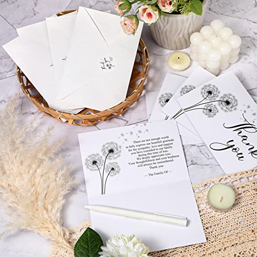 Fumete 50 Set Funeral Thank You Cards, Dandelion | with Envelopes and Sticker Thank You Sympathy Card with Message Bereavement for Funeral Family Loved Ones Celebration of Life - style: Dandelion