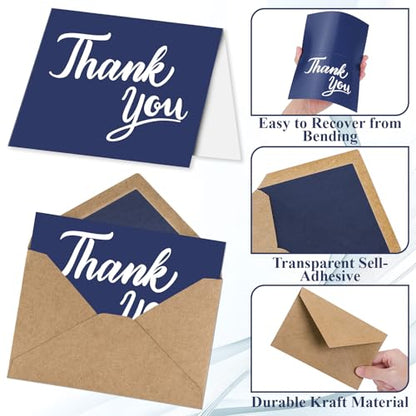 600 PCS Thank You Cards with Envelopes Matching Stickers Thank You Notes Bulk 4x6 Inch Minimalistic Design for Business Baby Shower Wedding Small Business Graduation Bridal Shower Funeral Navy Blue - color: Navy Blue