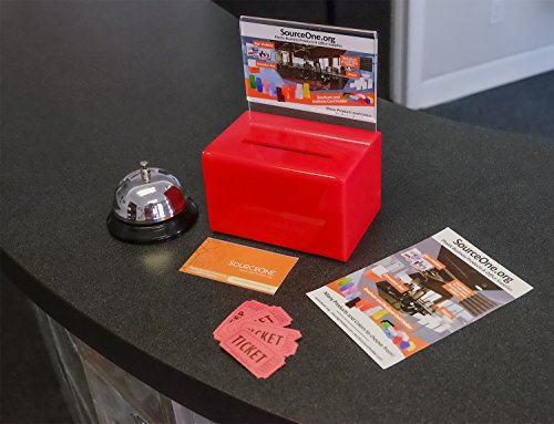 SourceOne Acrylic Donation Box Oblong With Lock Keys Sign Holder and Business Card Holder, 5 Inch Wide (1 Pack,) - color: Red