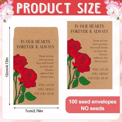 100 Funeral Favors for Celebration of Life Memorial Seed Packets Envelopes | Funeral Supplies for Guests Thank You Sympathy Gifts Loss of Loved One Memorial Rose Seed Packets Envelopes Gifts No Seeds