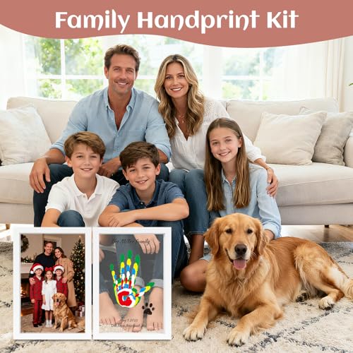 Family Handprint Kit, DIY Baby Hand and Footprint Handmade Keepsake Wooden Frame, Family Gifts with 6 Non-Toxic Baby-Safe Paint, Ideas Gift for New Parents, Grandparents, Father's Day, Mother's Day - color: White, size: 5 Pages Acrylic Boards