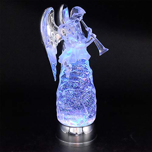 Wondise Angel Color Changing Night Light Snow Globe with Timer - color: 11” Angel Trumpet