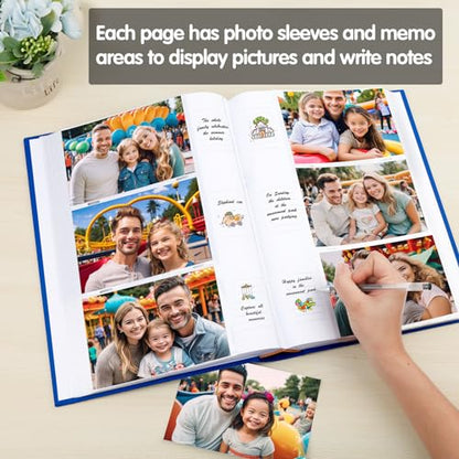 450 Pocket 4x6 Photo Album with Writing Space, Linen Cover, Blue - color: Blue