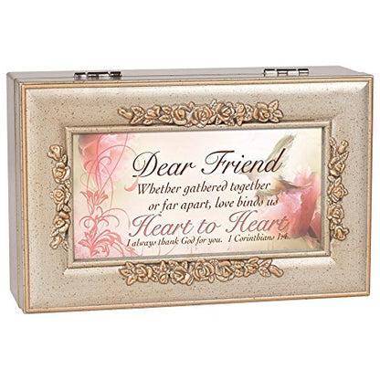 Cottage Garden Dear Friend Love Binds Heart Speckled Silver Petite Rose Jewelry Music Box Plays How Great Thou Art