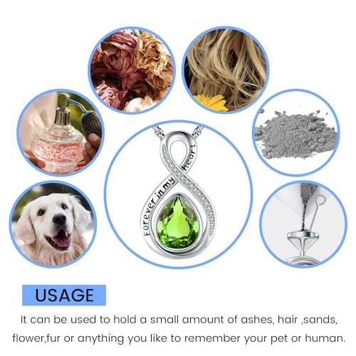 Eusense Cremation Jewelry for Ashes Urn Necklace to Put Ashes In 925 Sterling Silver Memorial Pendant Tree of Life Infinity Urn Necklaces for Ashes Necklace for Women Men - style: F-Infinity Urn-08-Aug.-Peridot