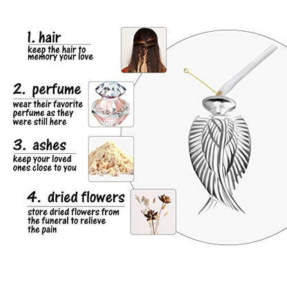 Angel Wing Cremation Necklace for Ashes Stainless Steel Urn Pendant Ashes Holder Memorial Jewelry-I’m Here WATCHING Over You - color: Silver