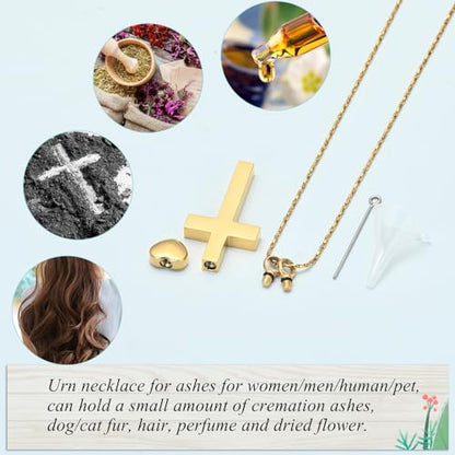 Imrsanl Religious Cross Urn Necklace Cremation Jewelry Keepsake | Stainless Steel, Memorial Urn Pendant, For Human Pet Ashes, For Women Men - color: Gold with Heart