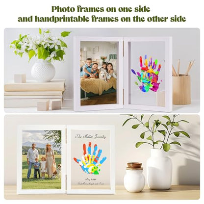 Family Handprint Kit, DIY Baby Hand and Footprint Handmade Keepsake Wooden Frame, Family Gifts with 5 Non-Toxic Baby-Safe Paint, Ideas Gift for New Parents, Grandparents, Father's Day, Mother's Day - color: White, size: 4 Pages Acrylic Boards