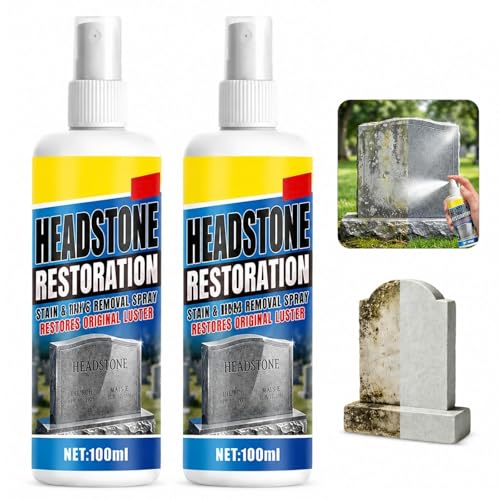 2pcs Headstone Restoration and Cleaning Spray for Granite | Removes dirt and rust from granite & marble tombstones, mild stone care formula, portable spray for cemetery maintenance