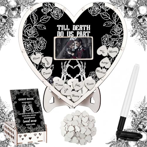 Chunful Hearts Guest Book Alternative with 100 Wooden Hearts Chips Box and Pen White Wooden Heart Picture Frame Rustic Guest Book Reception for Wedding Baby Shower Birthday Ceremony | Drop Box with Photo Frame and Pen, Rustic Decor for Reception or Birthd