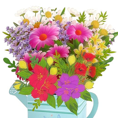 Pop Up Birthday Card for Mom, Sister, Daughter | Watering Can & Wildflower Bouquet 3D Greeting Card for Women, Thoughtful Birthday Gift with Envelope & Blank Note - color: Wildflower Watering Can