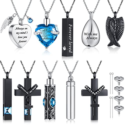 Jexine 10 Pcs Urn Necklace Cremation Jewelry for Men - color: Lake Blue
