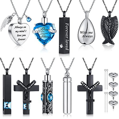 Jexine 10 Pcs Urn Necklace Cremation Jewelry for Men - color: Lake Blue