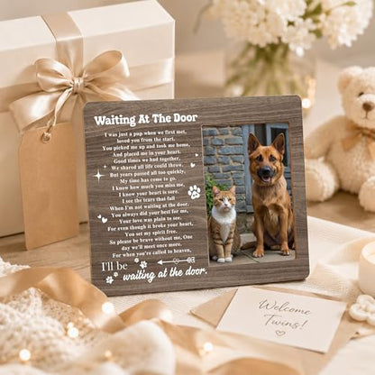 Pet Memorial Photo Frame - Waiting At The Door Dog Wooden Tabletop Picture Frame - Sympathy Memorial Gifts For Loss Of Dog Cat Owner - In Loving Memory Frame Favors -09