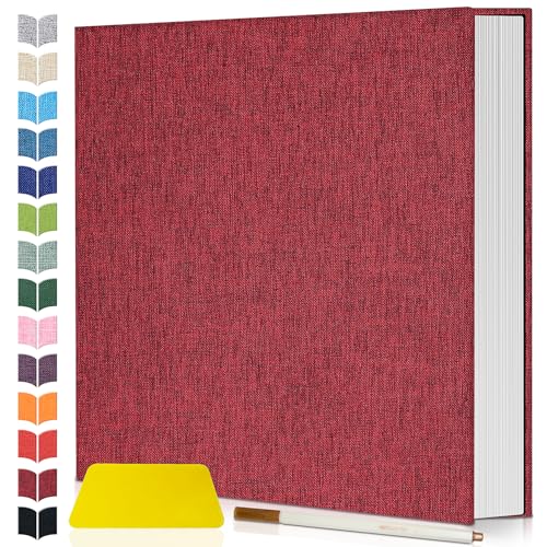 Artfeel Photo Album Self Adhesive Scrapbook,Large Photo Book for 4x6,5x7,8x10 Pictures,DIY Album for Baby Wedding Family Travel Birthday,with Metallic Pen and Scraper - color: Wine red, size: 11.5"x10.6"40pages