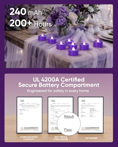 Homemory 12-Pack Purple Flameless Battery Tealight Candles, 200+ Hours - color: Purple, size: Pack of 12