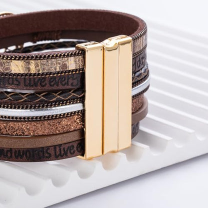 Tree of Life Inspirational Leather Wrap Bracelets Boho Western Cowgirl Cuff - color: Coffee