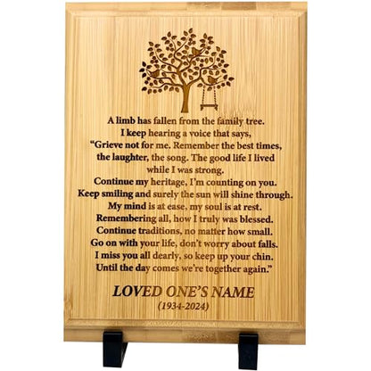 Personalized “A Limb Has Fallen” Sympathy Gift Memorial Plaque – Remembrance Gift for Loss of Loved One – Customizable Bereavement Gift – In Loving Memory Keepsake (Bamboo, 7x9 inch) - size: 7x9 inch