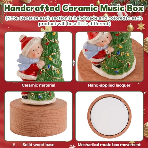 Music Box Figurine, Sculpted Hand-Painted Musical Figure Plays You are Jingle Bells Tune Christmas Anniversary, Birthday Gifts for Daughter Son Mom Dad Kids (Kid &Christmas Tree) - color: Kid & Christmas Tree