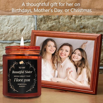 Sister Gift from Sister - Sister Birthday Candle - I Love You Big Sister, Soul Sister, Bestie Friendship, Best Friend Bday Presents - Gift for Woman Female - Coconut Scented Soy Candle - color: Beautiful sister