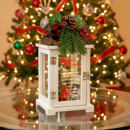 Christmas in Heaven Memorial Lantern with Wreath Small Photo Frame Christmas Ornaments Set Memorial Gift for Loss of Loved One Father Mother in Loving Memory Gifts