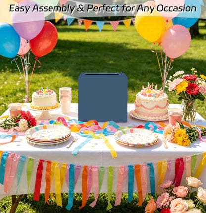 SietDESEO Navy Blue Card Box with Slot Money Gift Card Box Holder for Party Wedding Reception Birthday Graduation Bridal Shower Baby Shower Diaper Raffle Box - color: Navy Blue Card Box, size: 7.8 X 7.8 X 7.8 INCH