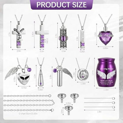 Ecation 18 Pcs Small Cremation Urns and Ashes Necklace Set, Purple - color: Purple