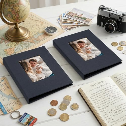 Small 4x6 Photo Album 24 Pockets Linen Cover Gray Blue 2 Pack - color: Gray Blue, size: 24 Pockets 2 Pack