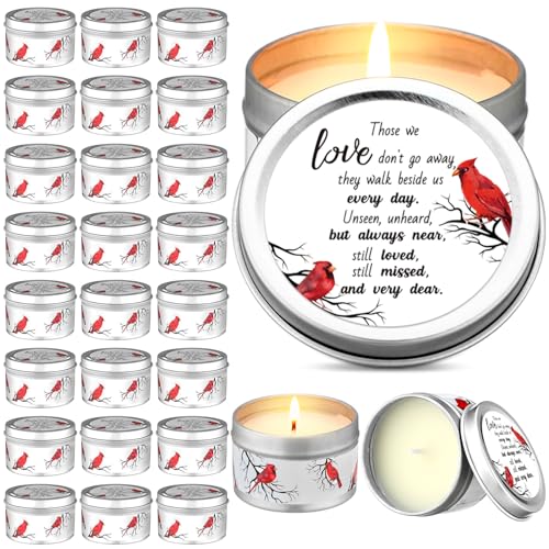 MTLEE 24 Pcs Celebration of Life Decorations Funeral Memorial Candles Funeral Keepsakes Favors for Guests Sympathy Candle for Loss of Loved One Bereavement Gifts(White,Cardinal) - color: White, style: Cardinal
