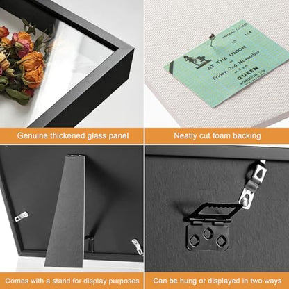 6x8 Small Shadow Box Frame with Ultra-Clear Glass & Soft Linen Back - color: Black+high Definition Panel + Shatter-proof Packaging, size: 6x8