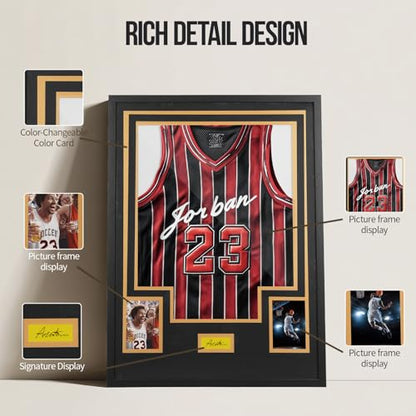 Nice C Custom Jersey Frame with Photo Slots & Personalized Mat | DIY Jersey Display Case, Wall Mount, Signature Display, Hardware Kit, Shadow Box, Sports Memorabilia, Custom Colors