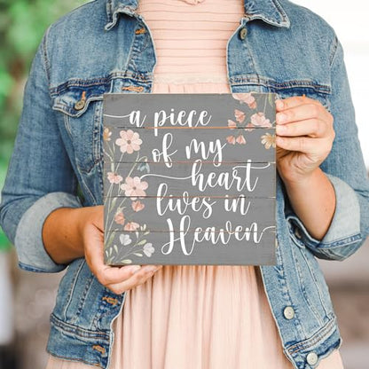 Simply Said, INC Perfect Pallet Petites Celebration of Life Sign, A Piece Of Heart Lives In Heaven, 8 inch Wood Plaque, Made in USA, PET26248 - color: Heart 3