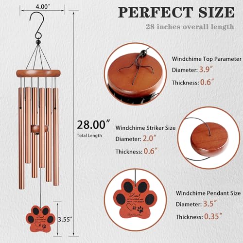 VENBEEL Dog Memorial Gifts for Loss of Dog, 28" Pet Memorial Wind Chime, Pet Loss Passing Away Remembrance Bereavement Gift - color: C-petpaw-gold