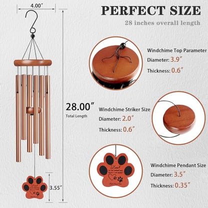 VENBEEL Dog Memorial Gifts for Loss of Dog, 28" Pet Memorial Wind Chime, Pet Loss Passing Away Remembrance Bereavement Gift - color: C-petpaw-gold