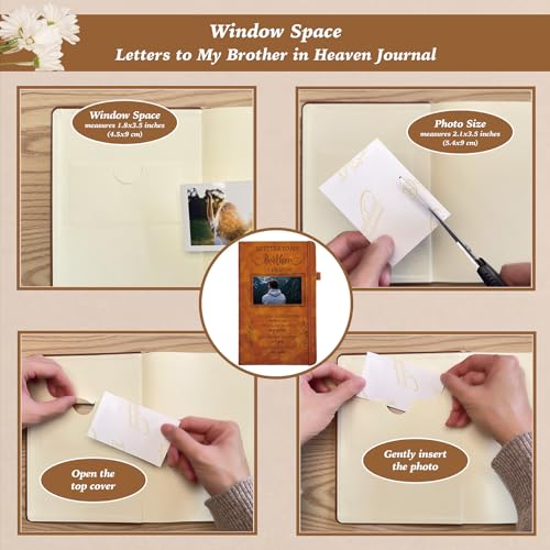 Brother Grieving Gift, Sympathy Condolence Remembrance Memorial Gifts | Letters To My Brother In Heaven Faux Leather Journal Window Cover 200 Pages A5 Lined for Family Friend Who Loss of Brother - style: Brother