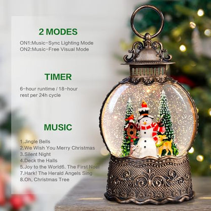 Christmas Snow Globes Lantern with Music, Snowman Snow Globes with Swirling Glitter Effects, USB/Battery Powered with 6-Hour Timer, Christmas Decorations - color: Snowman