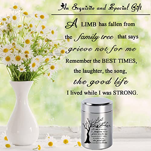 2.7 inch Small Urns for Ashes - Set of 4, Aluminium Mini Urns, Cremation Urns for Human Ashes, Ashes Holder, Small Keepsake urns-A Limb has Fallen from The Family Tree, Silver - size: Tree-Silver