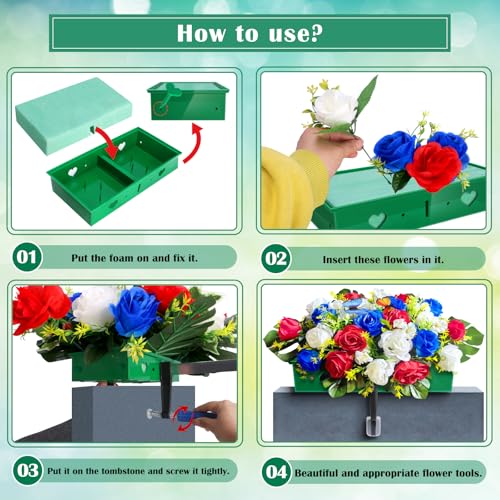 2 Pack Headstone Flower Saddle, Adjustable Cemetery Floral Holder for 3"-8" Graves, Wind-Resistant&Non-Slip Grip Tombstone Saddle, DIY Memorial Decorations (2 Set 5" to 8")