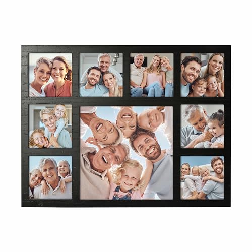 Picture Frame Collage Family Photos Display 4x4 and 8X8 - 9 Openings | Collage Picture Frame for Wall for Tabletop Stand Black Picture Frames Set for Home Decor Family Gifts - color: 9 Openings - Black - 4x4 and 8x8, size: 4x4 & 8X8 - 9 Opening