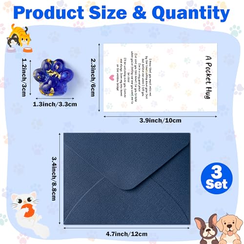 EYxsaxenk Loss of Pet Sympathy Gift Glitter Blue Dog Cat Paw Pocket Hug | 3Pack Loss of dog cat keepsake memorial card & envelope, Remembrance pet sympathy gift for pet lover, Adult stress relief toy - color: 3Pcs Blue Paw