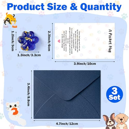 EYxsaxenk Loss of Pet Sympathy Gift Glitter Blue Dog Cat Paw Pocket Hug | 3Pack Loss of dog cat keepsake memorial card & envelope, Remembrance pet sympathy gift for pet lover, Adult stress relief toy - color: 3Pcs Blue Paw