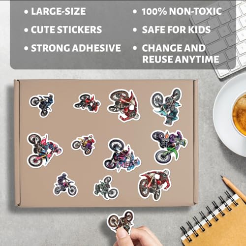 Motocross Dirt Bike Rider Stickers Pack of 50Pcs Vinyl Decals for Water Bottles Laptop Luggage Helmet Notebook Skateboard Phone Teens Boys Adults Cool Aesthetic - color: Motocross