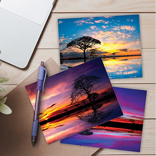 The Best Card Company - 20 Assorted Blank Notecards Box Set 4 x 5.12 Inch with Envelopes (10 Designs, 2 Each) - Tree Settings AM10325OCB-B2x10 - style: Tree Settings
