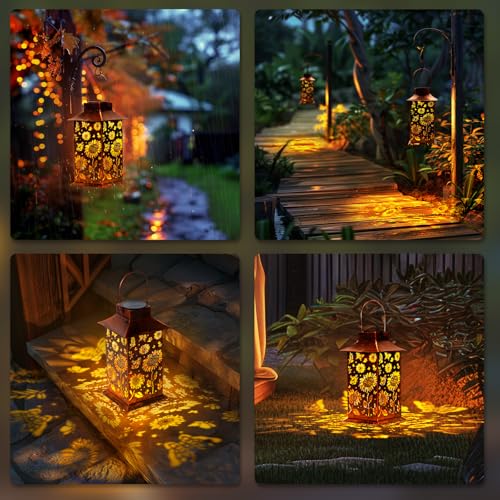 Homemory Gifts for Women, Sunflower Solar Lanterns Outdoor Waterproof | Solar Decoration with Led Glow and Waterproof Metal Design, Ideal for Garden, Yard, Patio, Porch, Birthday Gifts - style: Sunflower Square